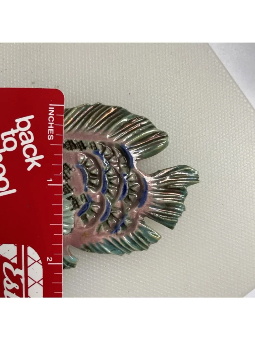 Vintage Pottery Fish Brooch Fish Handmade Artisan Glazed Animal Pin Signed DH